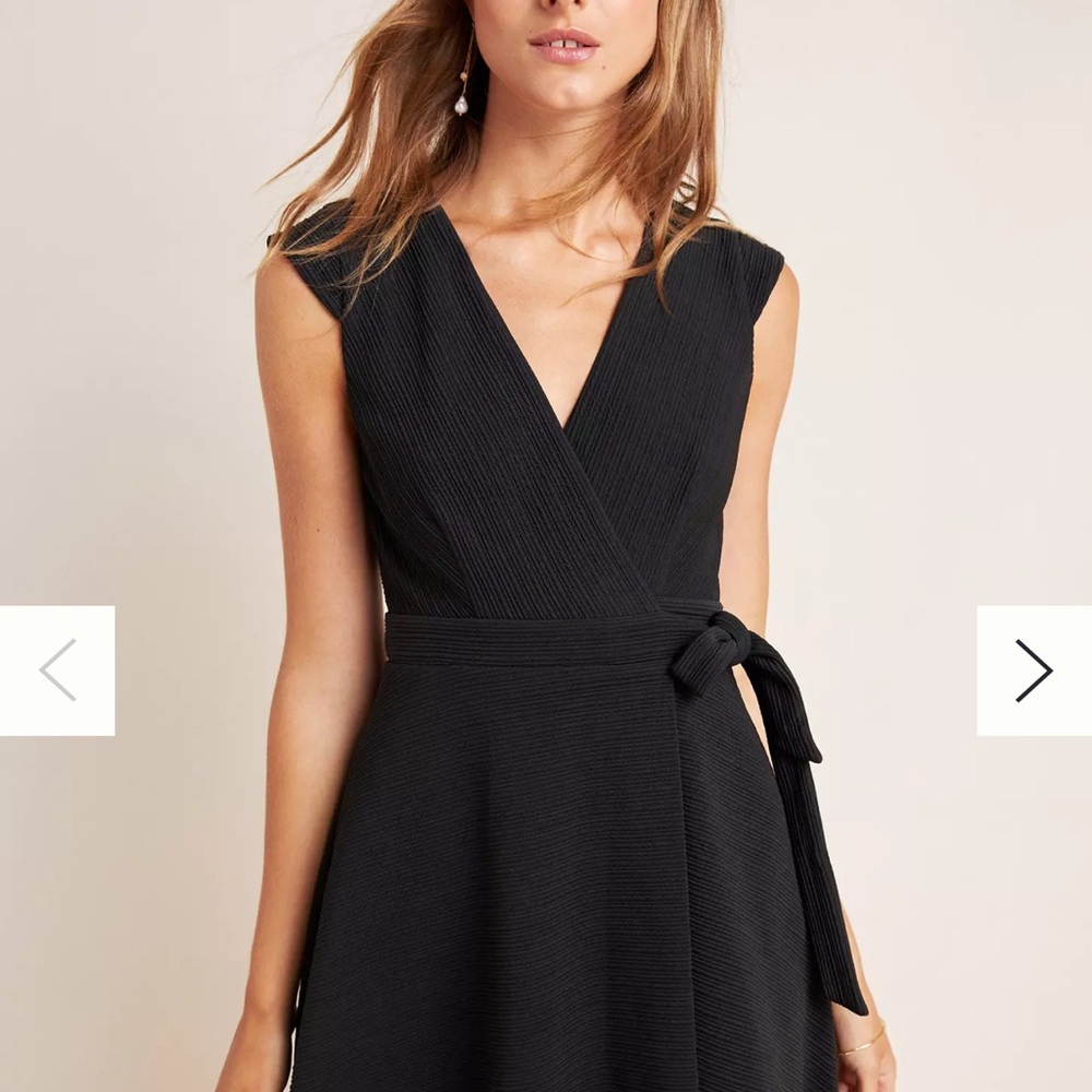NWT Anthropologie Hutch/ Ronnie Ribbed Wrap BLACK Dress Woman’s size medium.